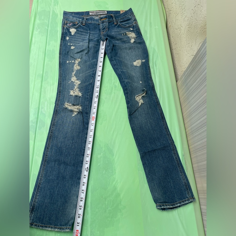LOW RISE VINTAGE Hollister Cali Hermosa Dark Blue boot leg  size 0 irregular - Picture 4 of 13
